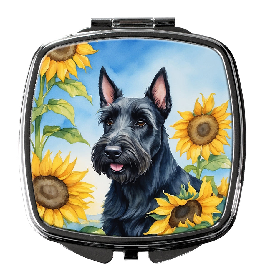 Scottish Terrier in Sunflowers Compact Mirror Image 1