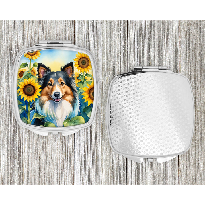 Sheltie in Sunflowers Compact Mirror Image 4