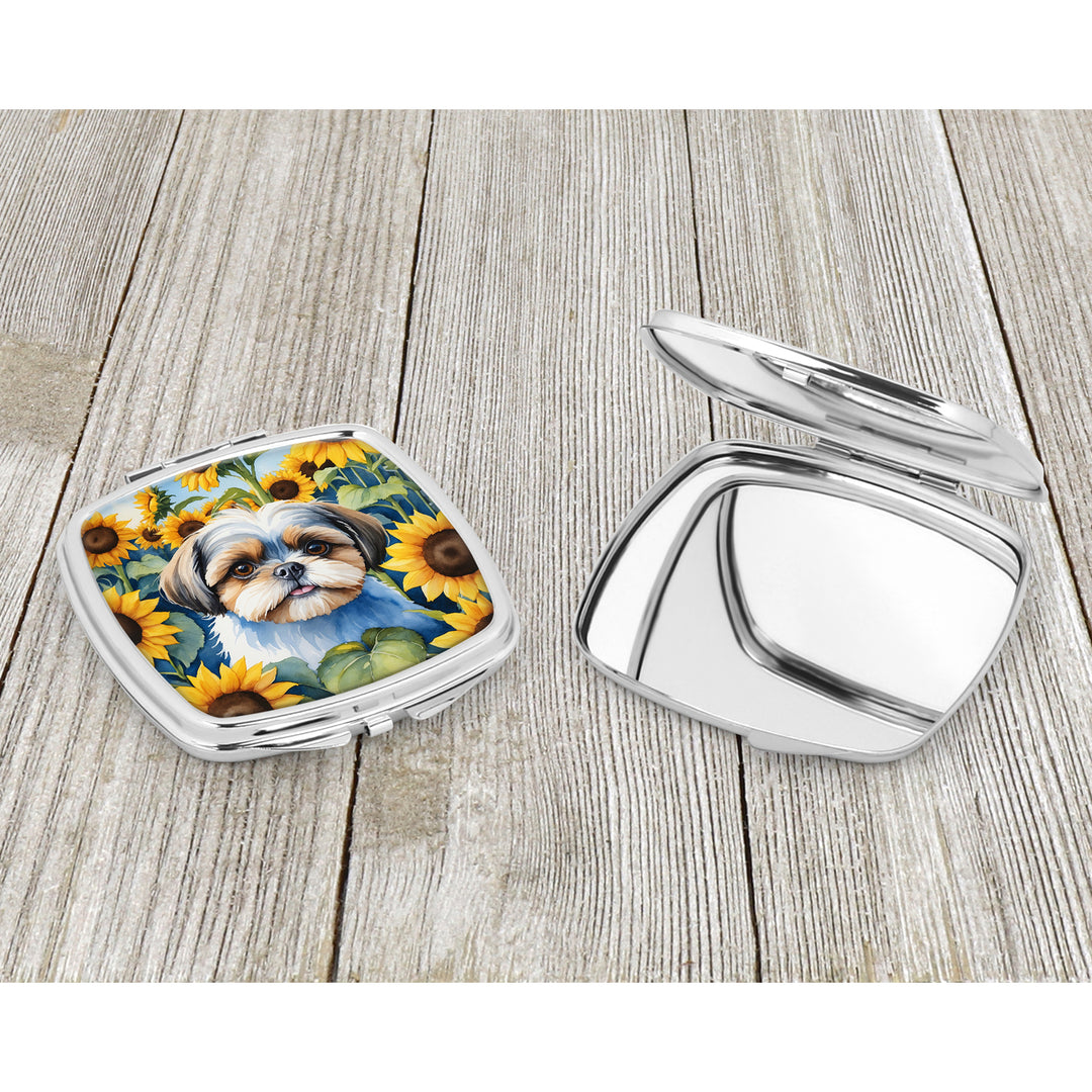 Shih Tzu in Sunflowers Compact Mirror Image 3