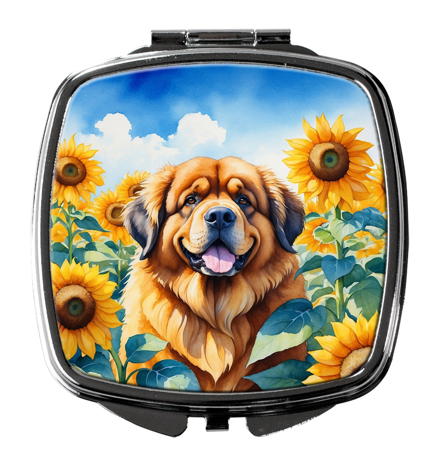 Tibetan Mastiff in Sunflowers Compact Mirror Image 1