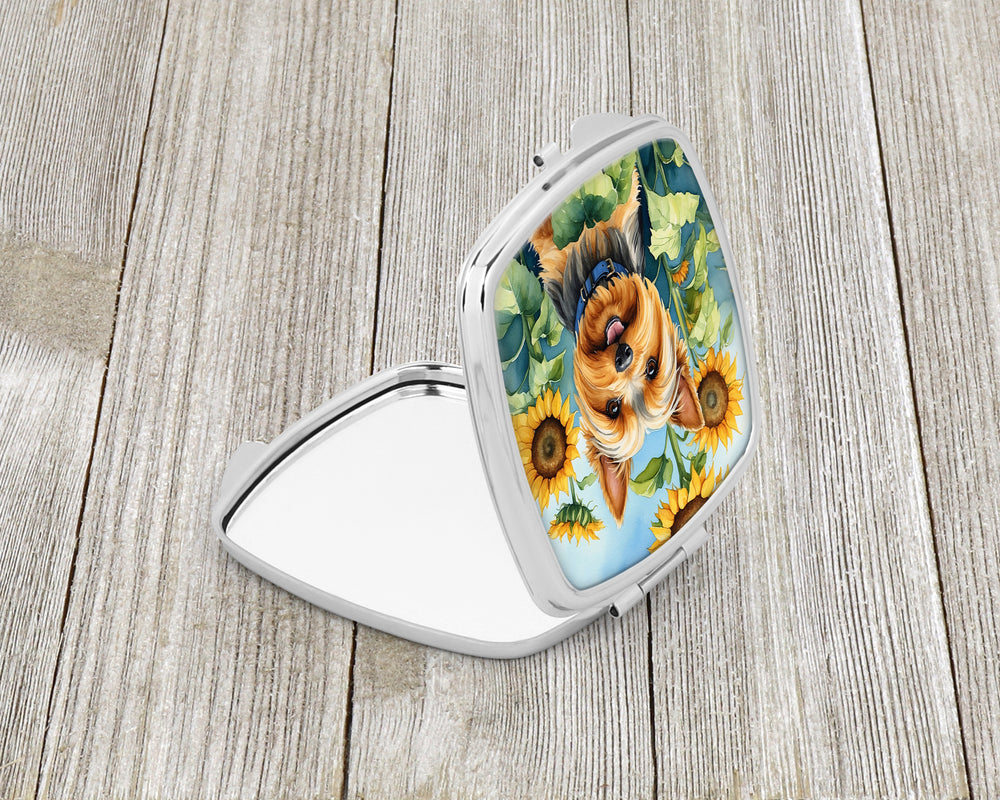 Silky Terrier in Sunflowers Compact Mirror Image 2