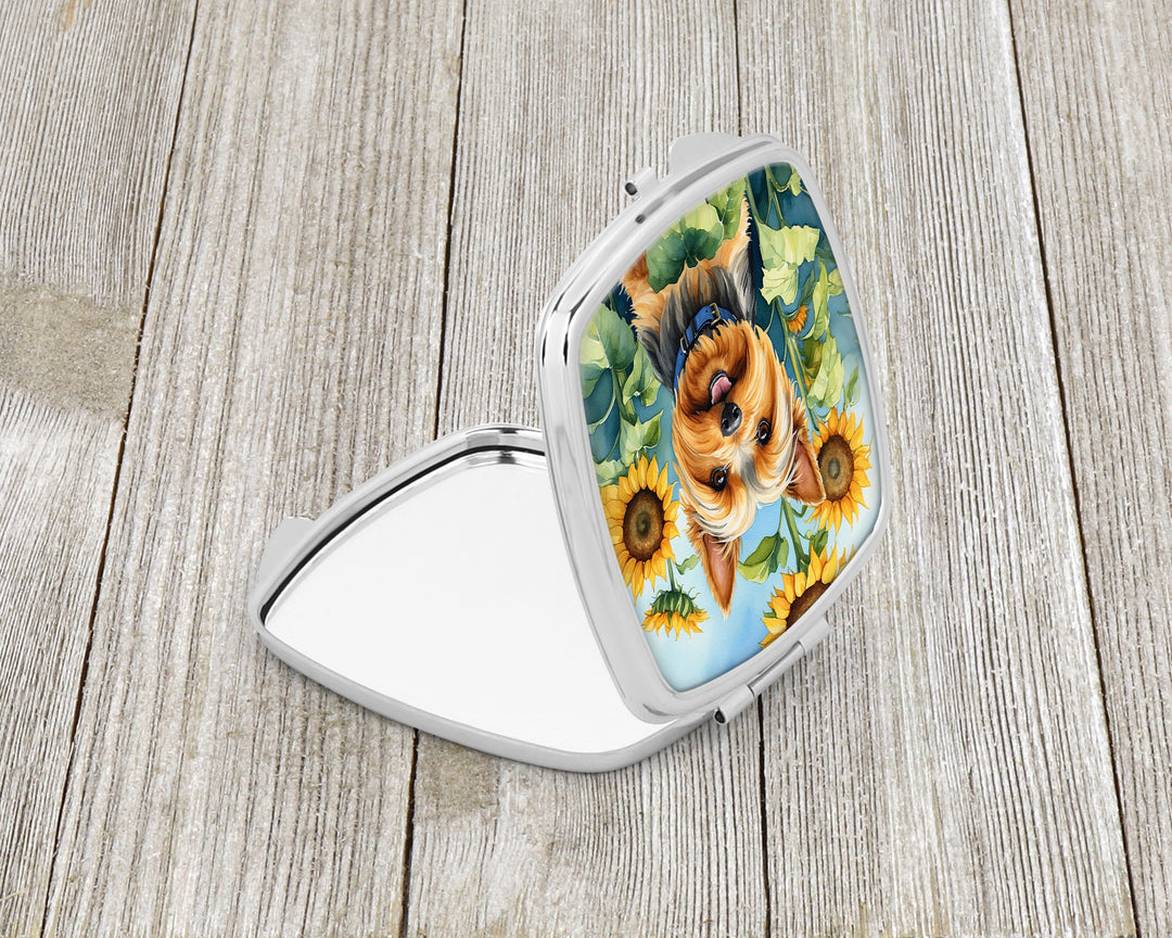 Silky Terrier in Sunflowers Compact Mirror Image 2