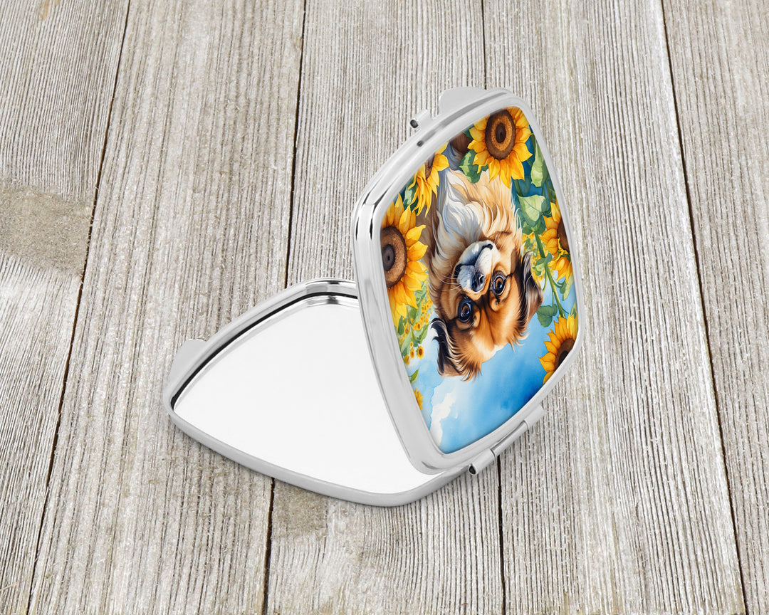 Tibetan Spaniel in Sunflowers Compact Mirror Image 2