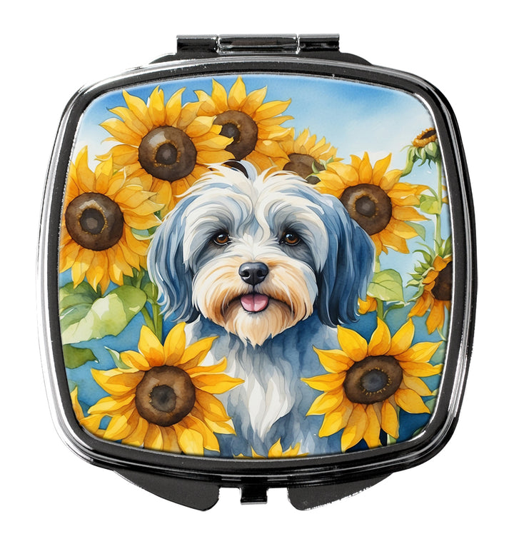 Tibetan Terrier in Sunflowers Compact Mirror Image 1