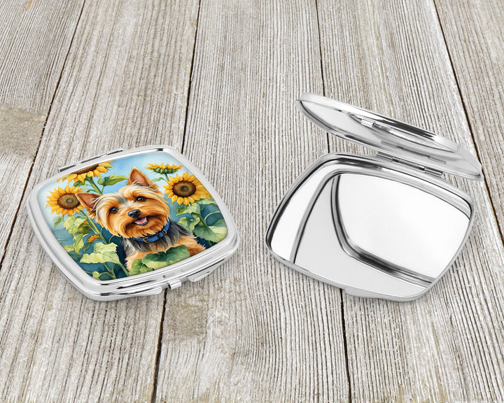 Silky Terrier in Sunflowers Compact Mirror Image 3