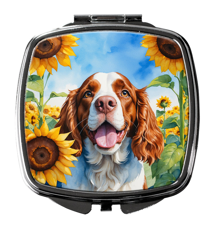 Welsh Springer Spaniel in Sunflowers Compact Mirror Image 1