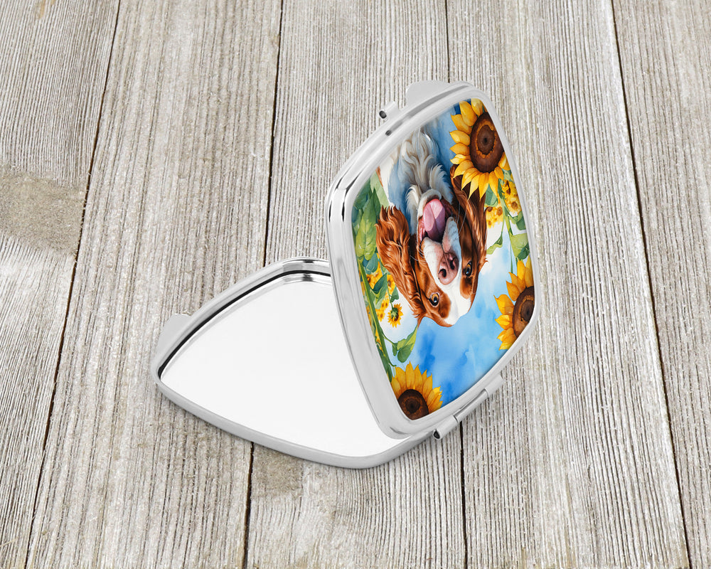 Welsh Springer Spaniel in Sunflowers Compact Mirror Image 2