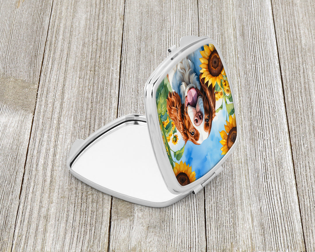 Welsh Springer Spaniel in Sunflowers Compact Mirror Image 2