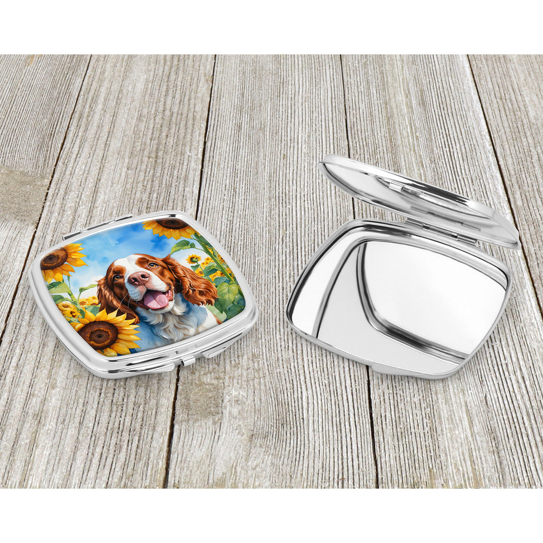 Welsh Springer Spaniel in Sunflowers Compact Mirror Image 3