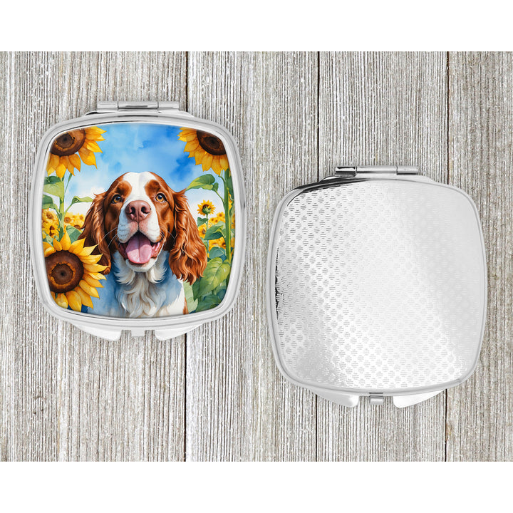 Welsh Springer Spaniel in Sunflowers Compact Mirror Image 4