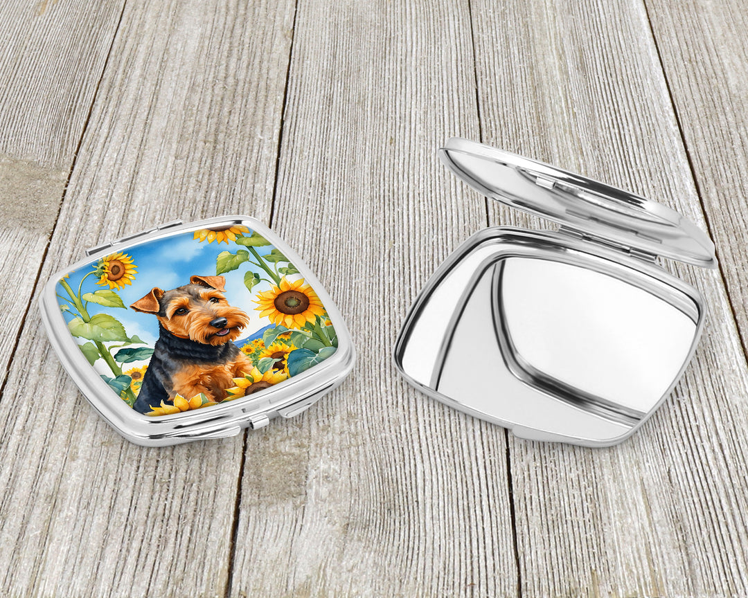 Welsh Terrier in Sunflowers Compact Mirror Image 3