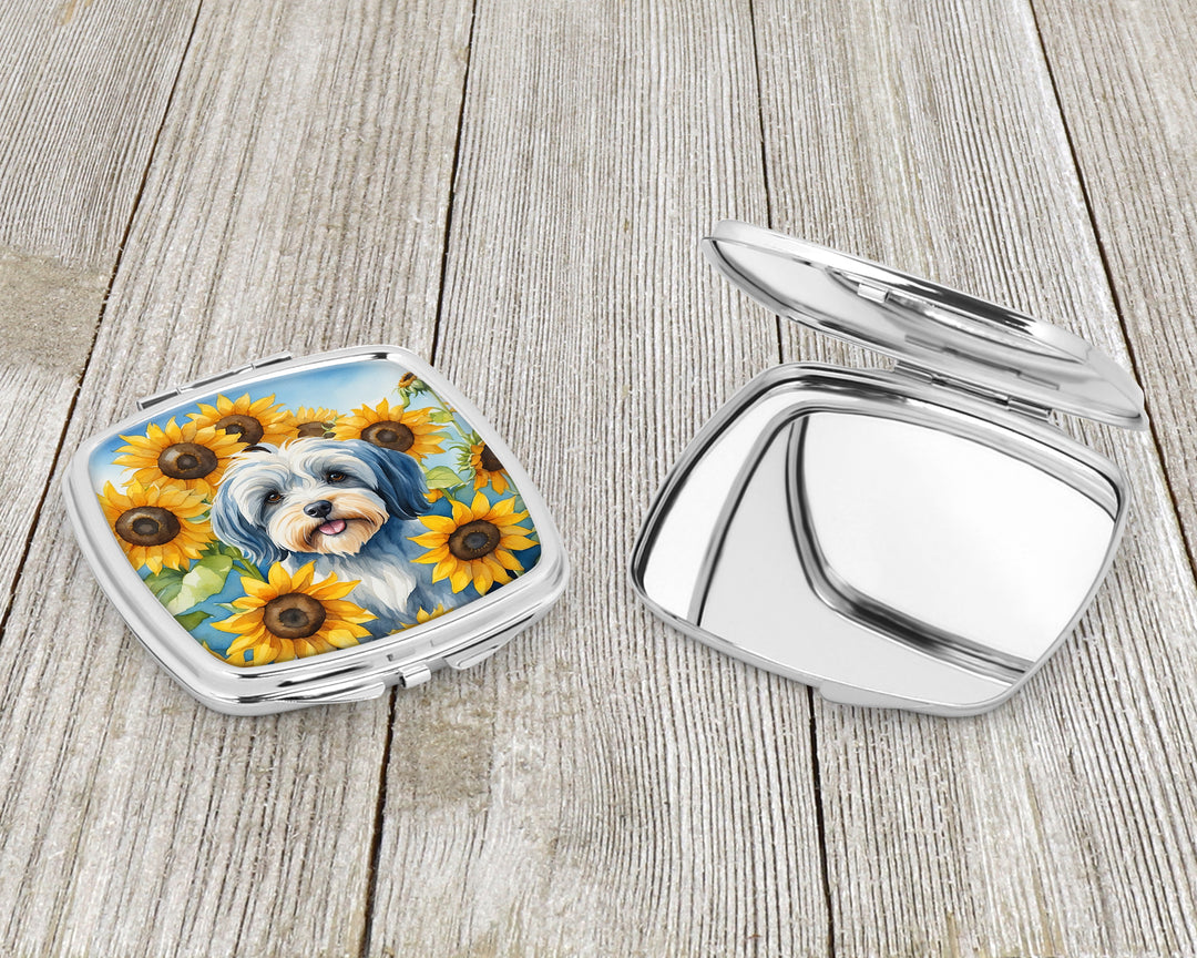 Tibetan Terrier in Sunflowers Compact Mirror Image 3