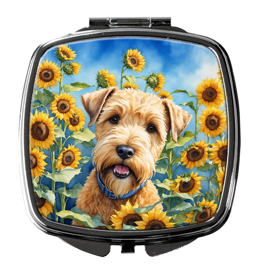 Wheaten Terrier in Sunflowers Compact Mirror Image 1