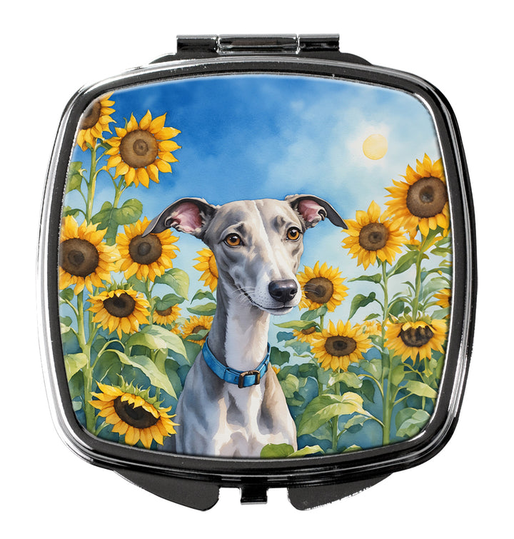 Whippet in Sunflowers Compact Mirror Image 1