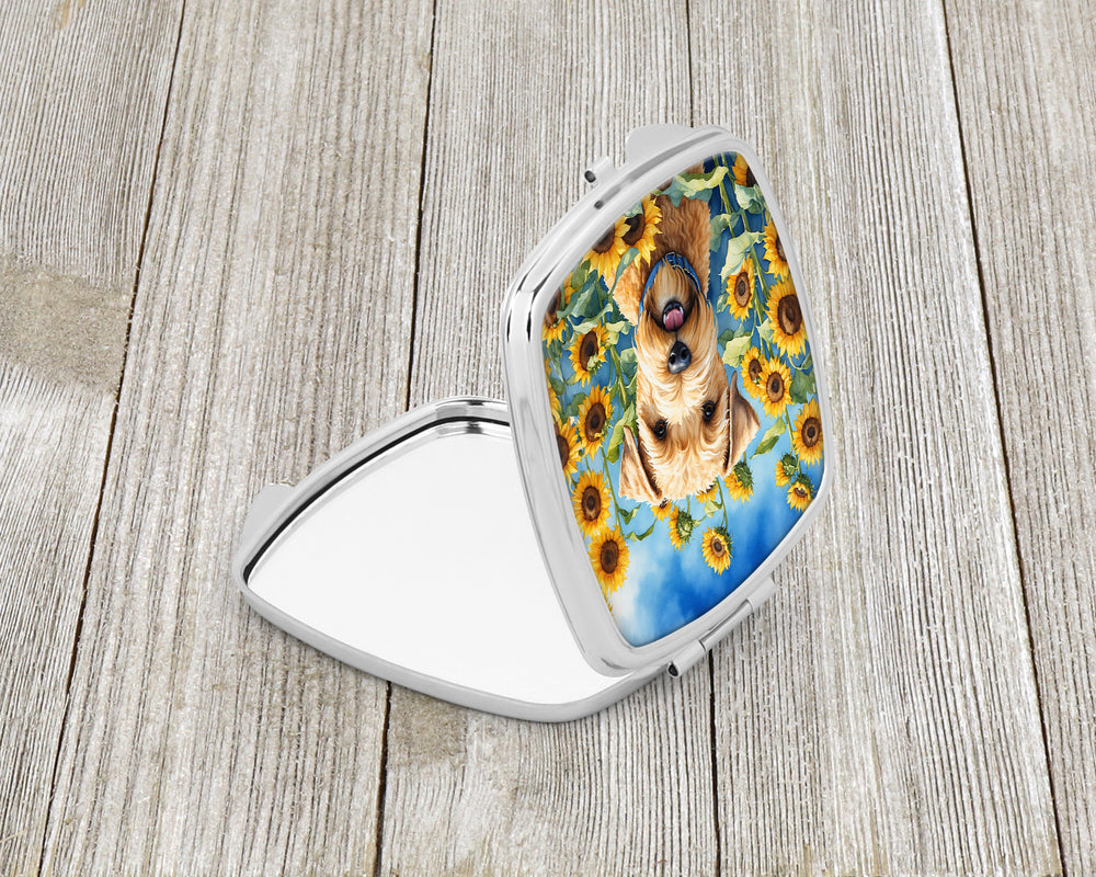 Wheaten Terrier in Sunflowers Compact Mirror Image 2