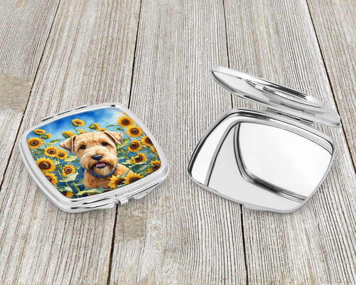 Wheaten Terrier in Sunflowers Compact Mirror Image 3