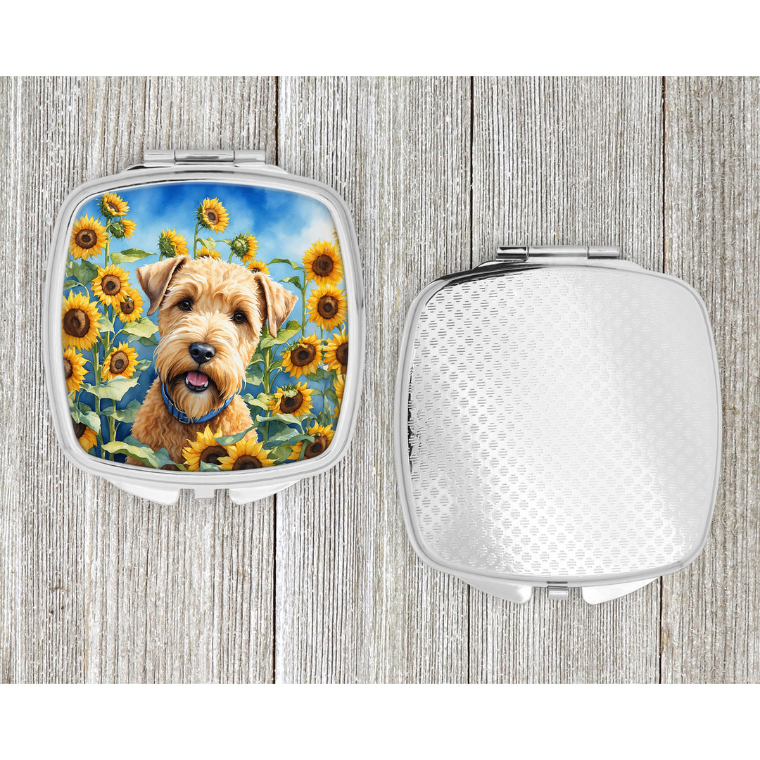 Wheaten Terrier in Sunflowers Compact Mirror Image 4