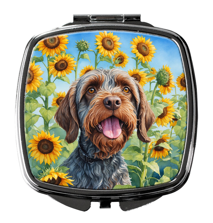 Wirehaired Pointing Griffon in Sunflowers Compact Mirror Image 1