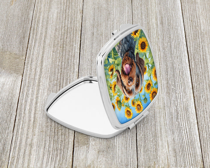 Wirehaired Pointing Griffon in Sunflowers Compact Mirror Image 2