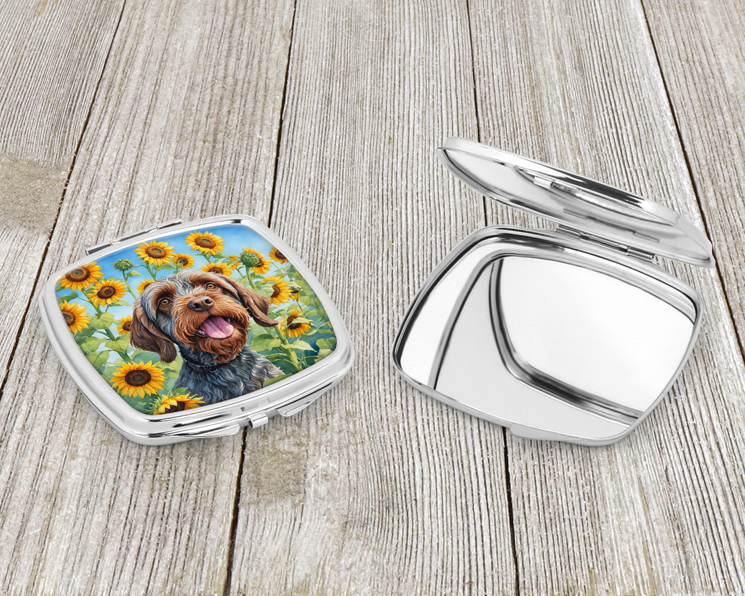 Wirehaired Pointing Griffon in Sunflowers Compact Mirror Image 3