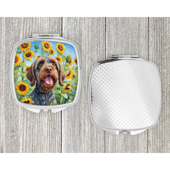 Wirehaired Pointing Griffon in Sunflowers Compact Mirror Image 4