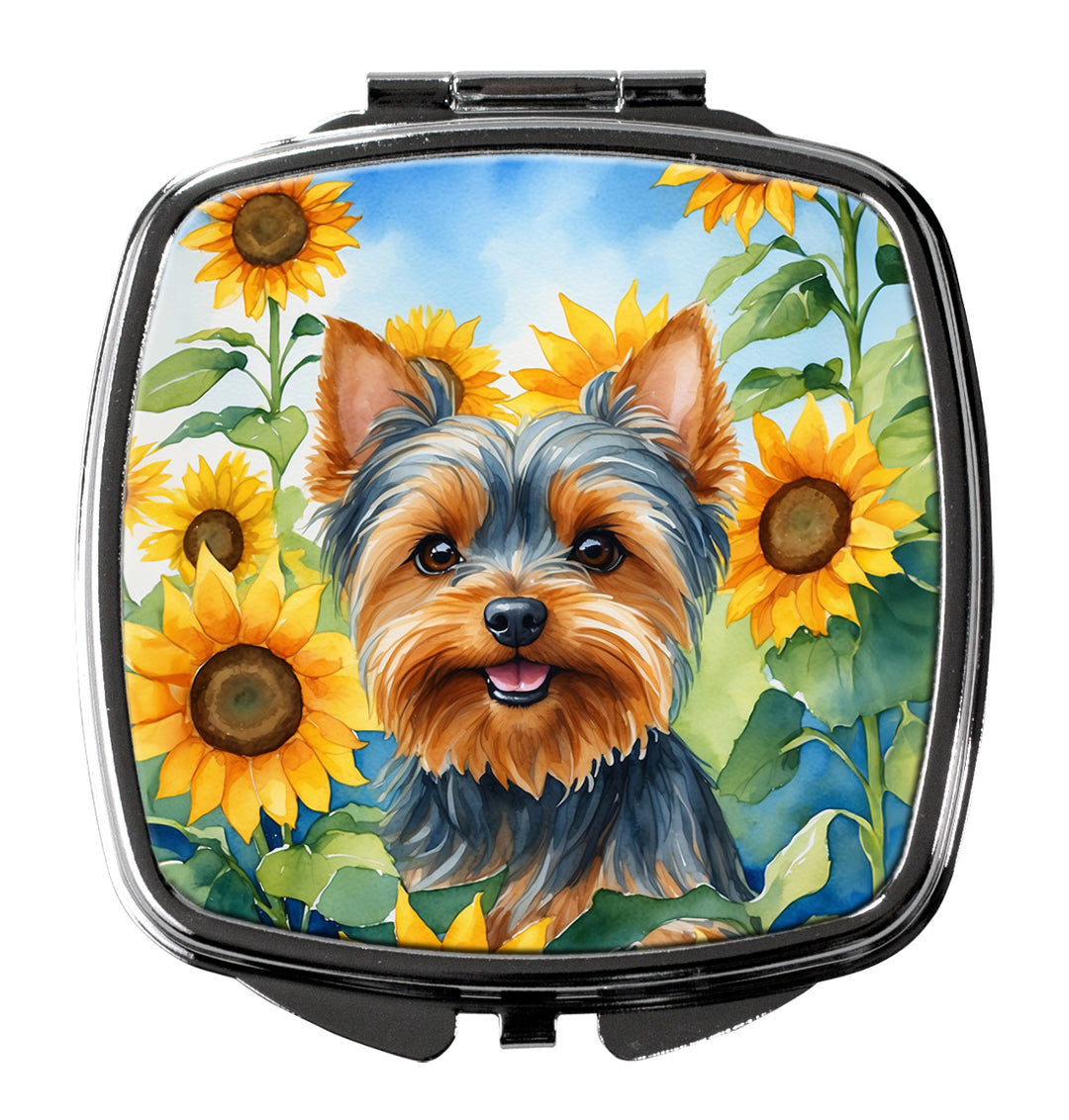 Yorkshire Terrier in Sunflowers Compact Mirror Image 1