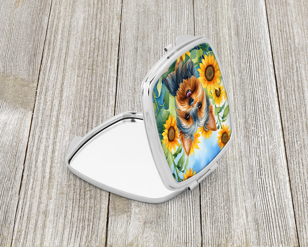 Yorkshire Terrier in Sunflowers Compact Mirror Image 2