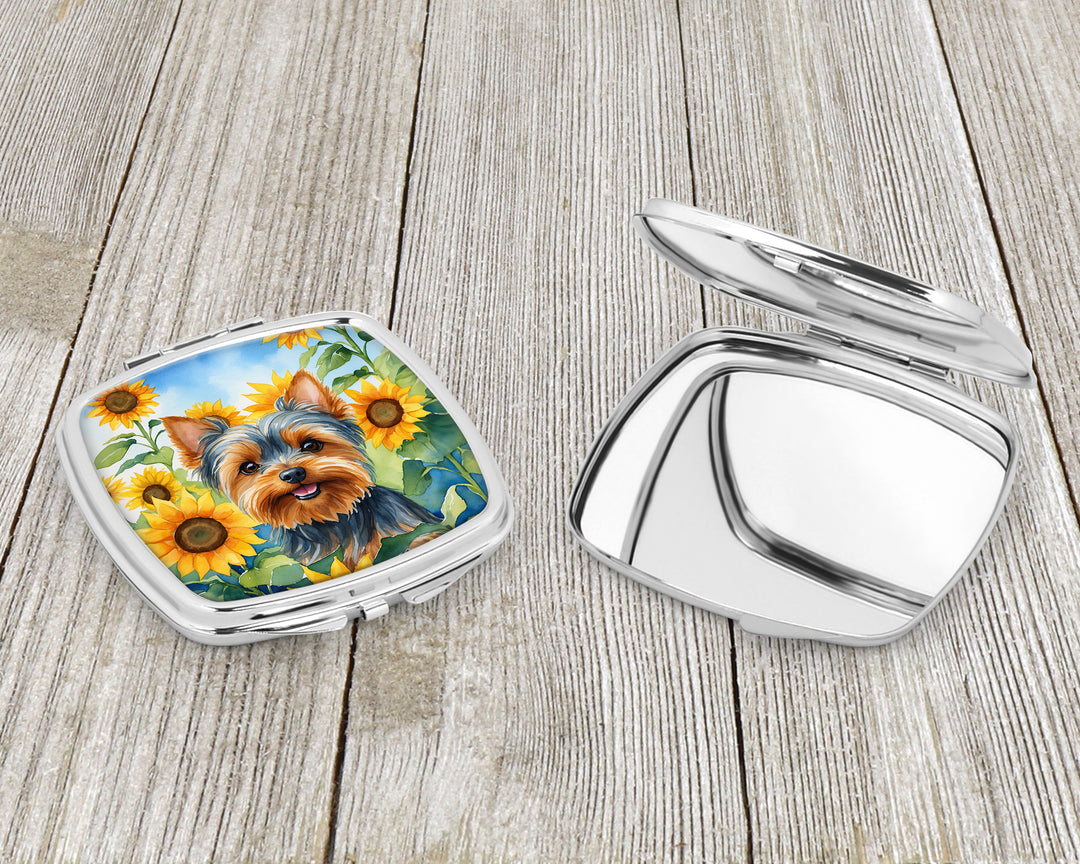 Yorkshire Terrier in Sunflowers Compact Mirror Image 3