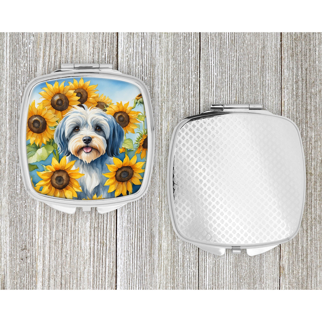 Tibetan Terrier in Sunflowers Compact Mirror Image 4