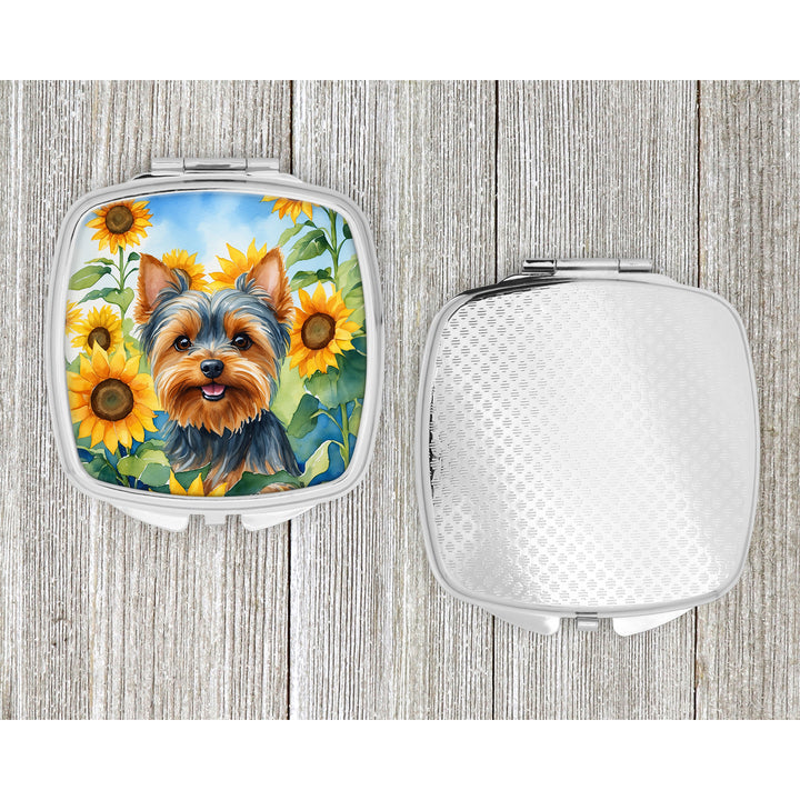 Yorkshire Terrier in Sunflowers Compact Mirror Image 4