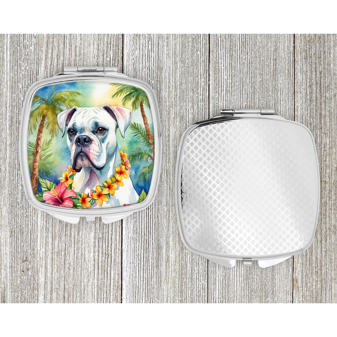 White Boxer Luau Compact Mirror Image 4