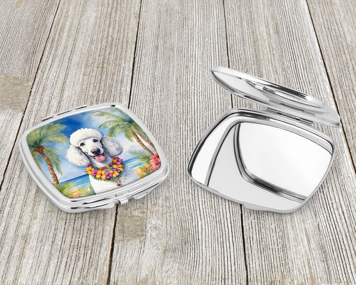 White Poodle Luau Compact Mirror Image 3