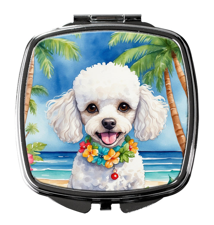 White Poodle Luau Compact Mirror Image 1