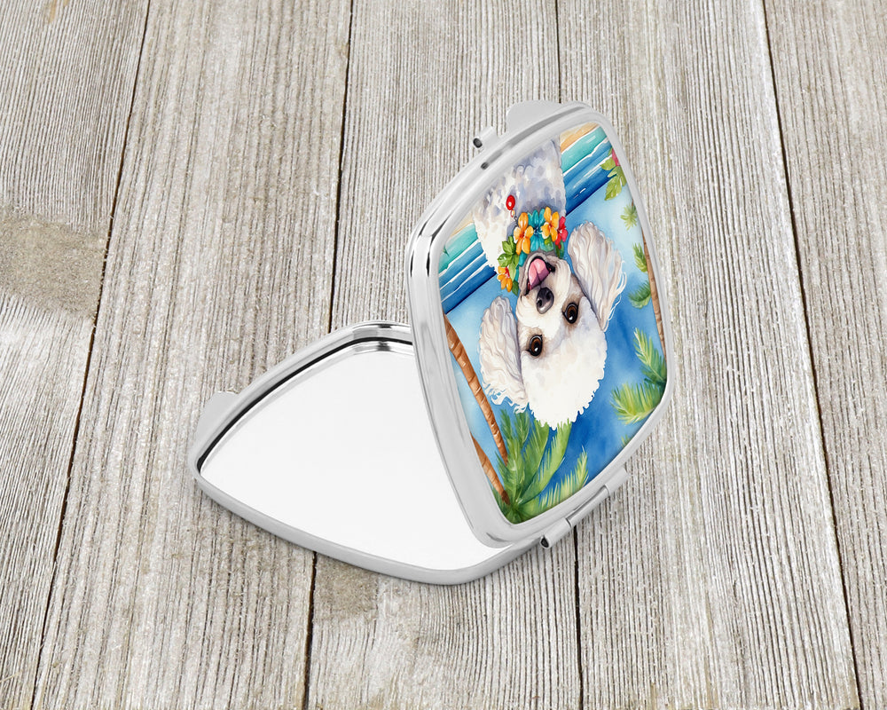 White Poodle Luau Compact Mirror Image 2