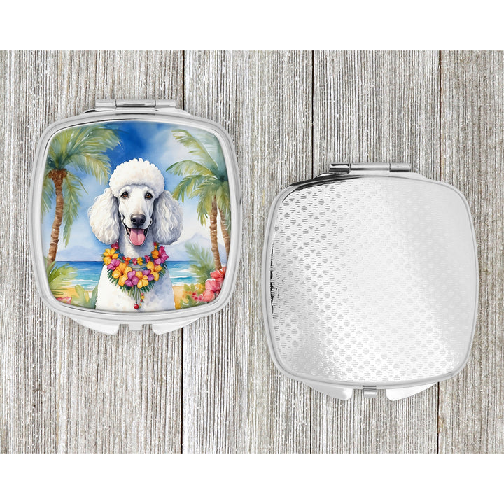 White Poodle Luau Compact Mirror Image 4