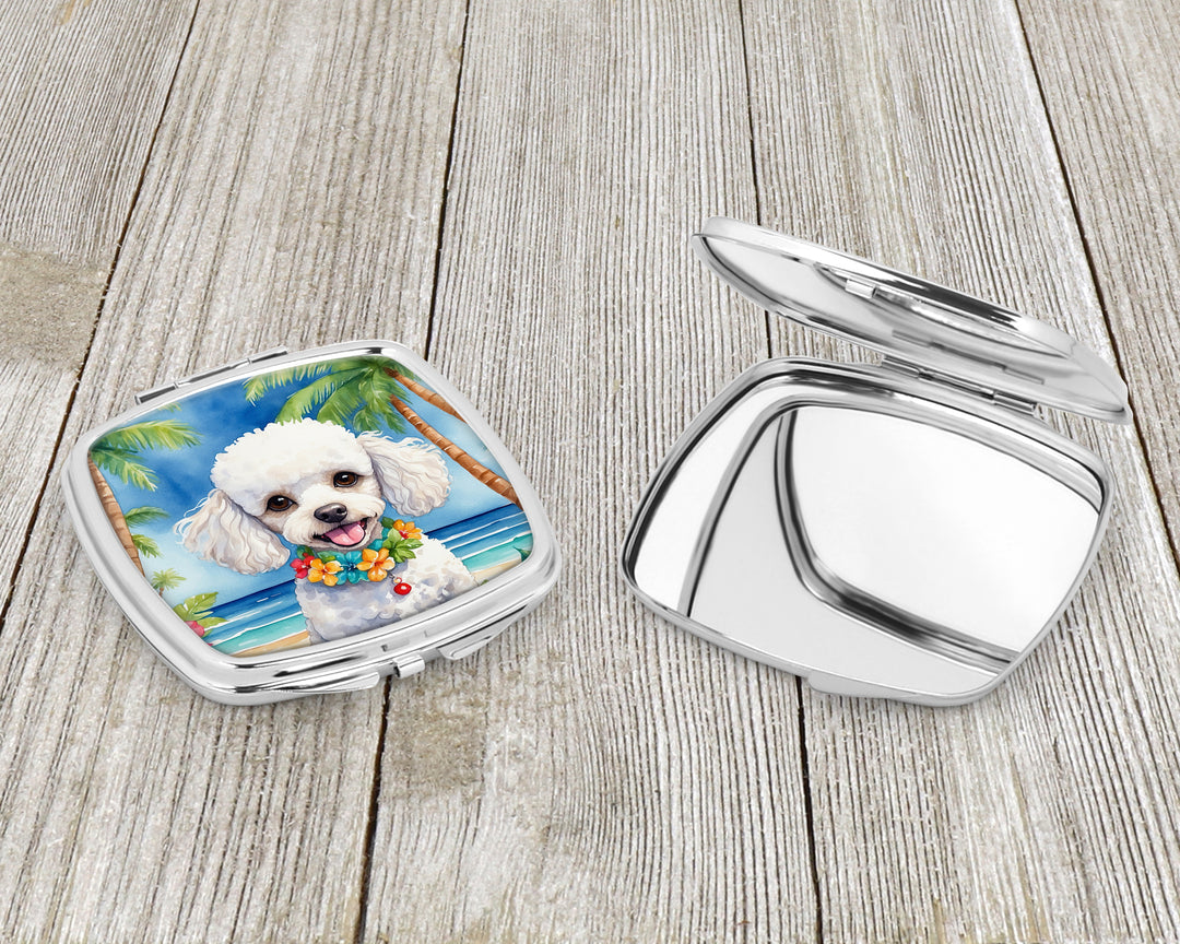 White Poodle Luau Compact Mirror Image 3