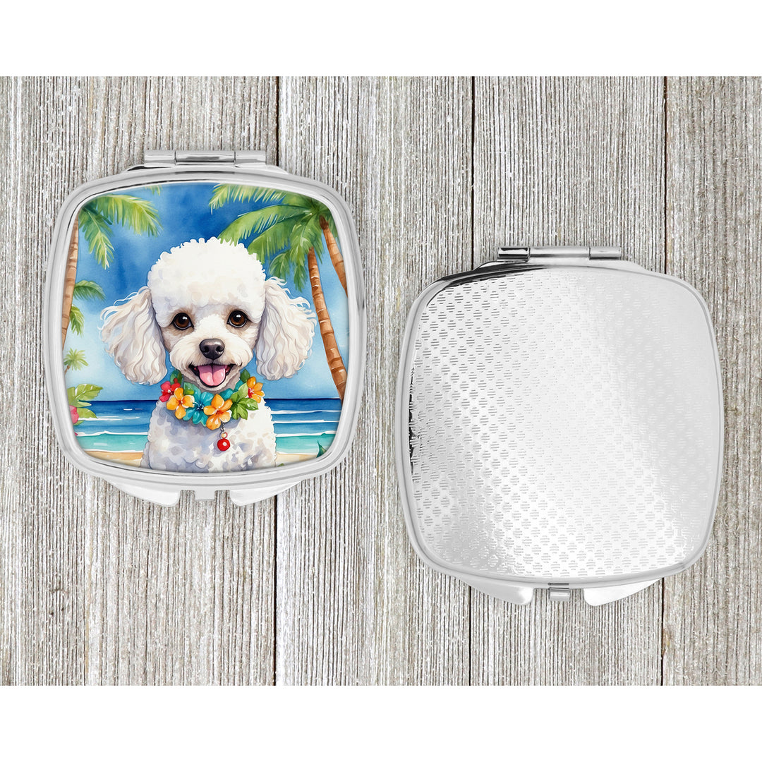 White Poodle Luau Compact Mirror Image 4