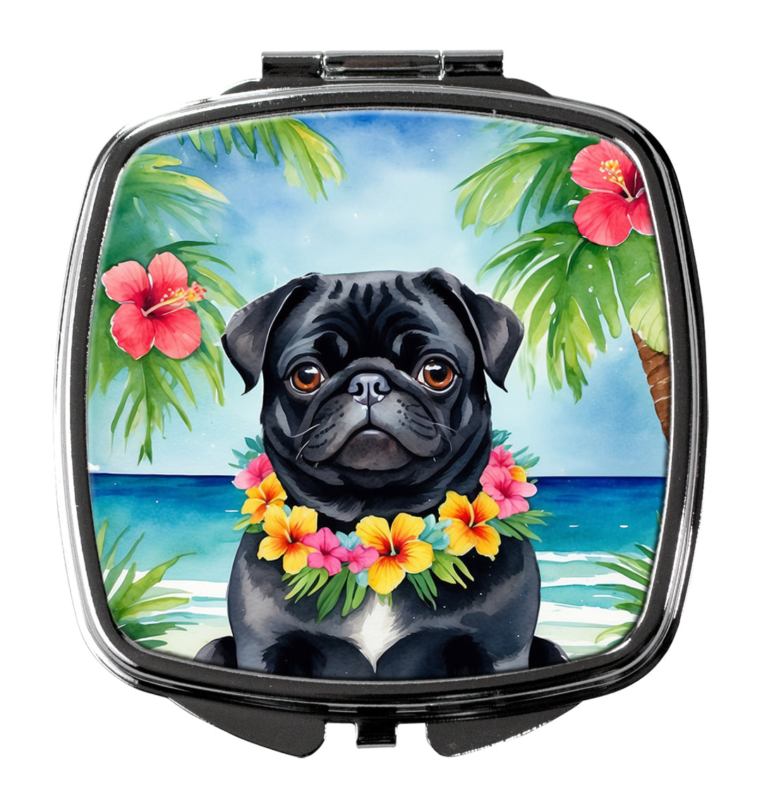 Black Pug Luau Compact Mirror Image 1