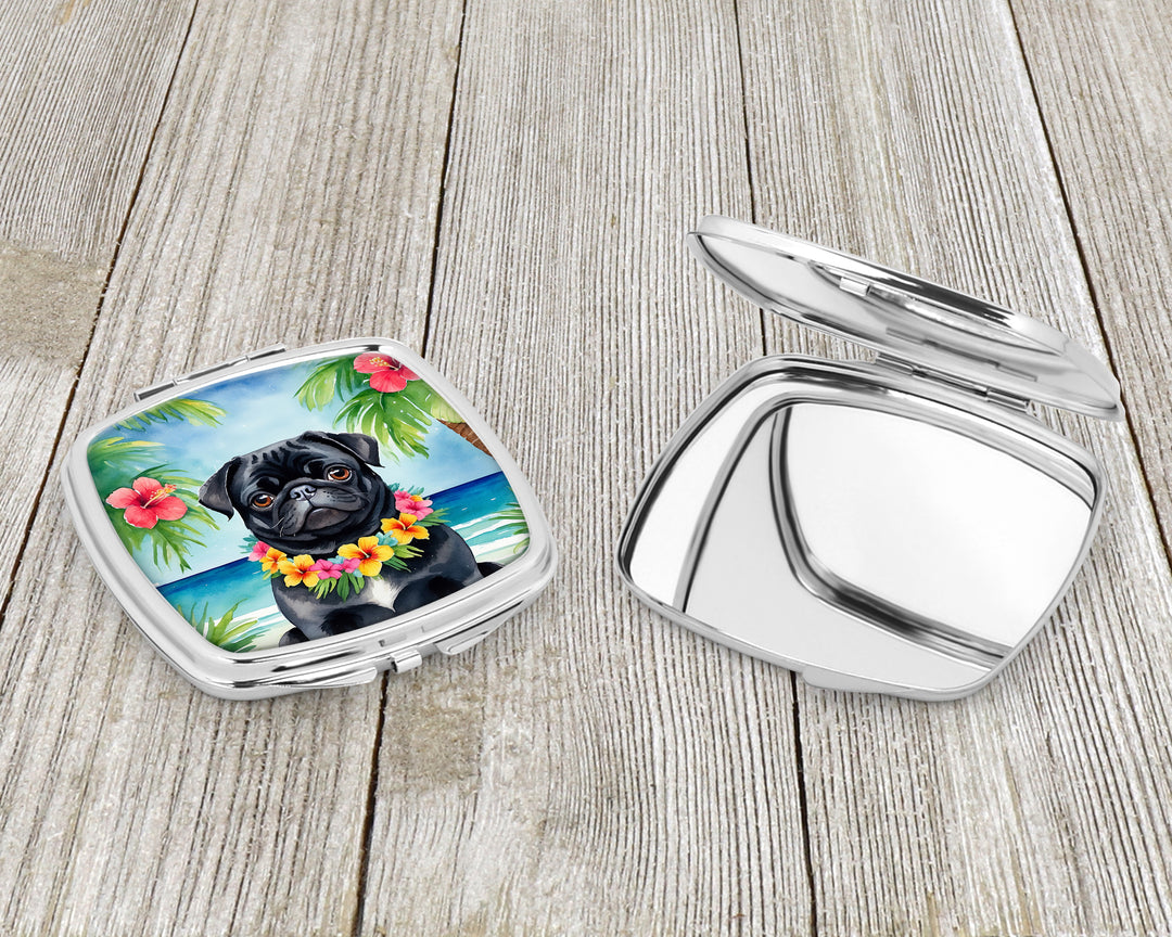 Black Pug Luau Compact Mirror Image 3