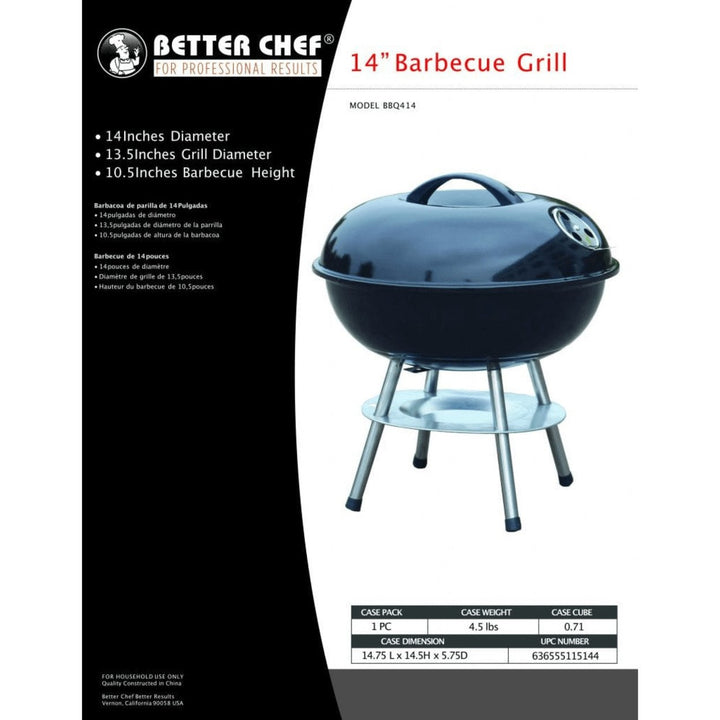 Better Chef 14 Inch Portable Charcoal Grill BBQ414 Enamel Coated Stainless Steel Image 3