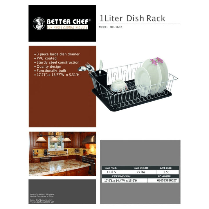 Better Chef 16-inch 3-Piece Dish Rack PVC-Coated Steel Large Drainer DR-1602 Image 4