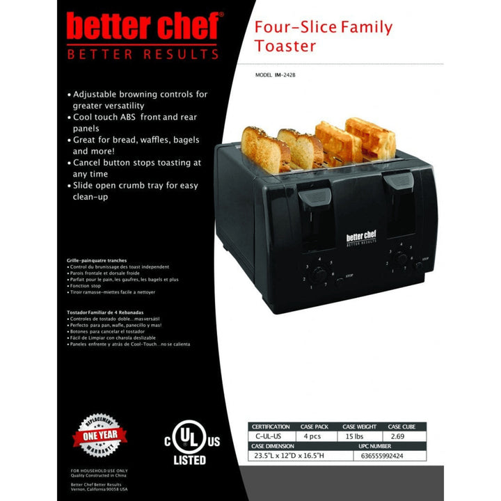 Better Chef 4-Slice Toaster Wide Slot Dual Control Black IM-242B Cool-Touch Image 9