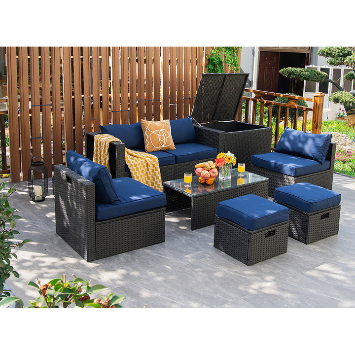 Costway 8PCS Patio Rattan Furniture Set Storage Table Ottoman cover Image 1