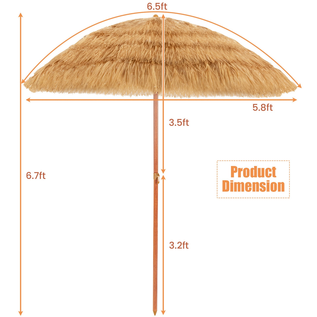 6.5 FT Thatched Beach Umbrella Tilt Tiki Hawaiian Patio Portable Image 4