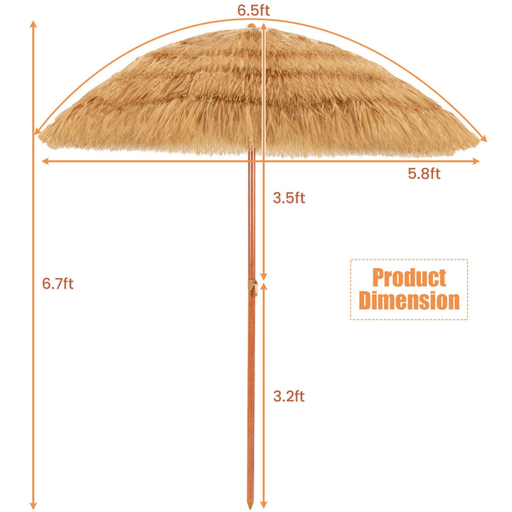 6.5 FT Thatched Beach Umbrella Tilt Tiki Hawaiian Patio Portable Image 4