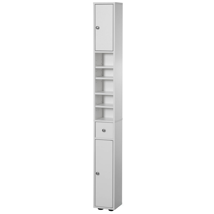 White Linen Tower Storage Cabinet 72 Inches Tall Narrow Design for Bathroom Kitchen Image 1