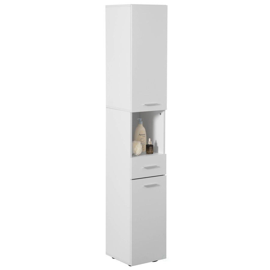 71.5" Tall Corner Shelf Cabinet with 2 Doors 1 Drawer Linen Tower Storage White Image 1