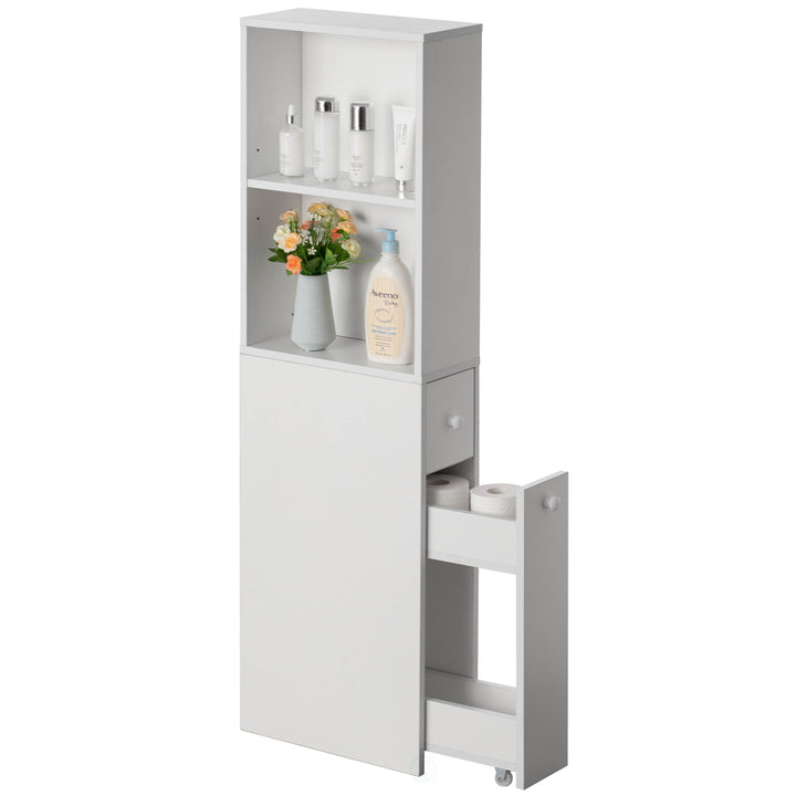 Narrow Slim Bathroom Storage Cabinet White Freestanding Organizer with Drawers Image 1