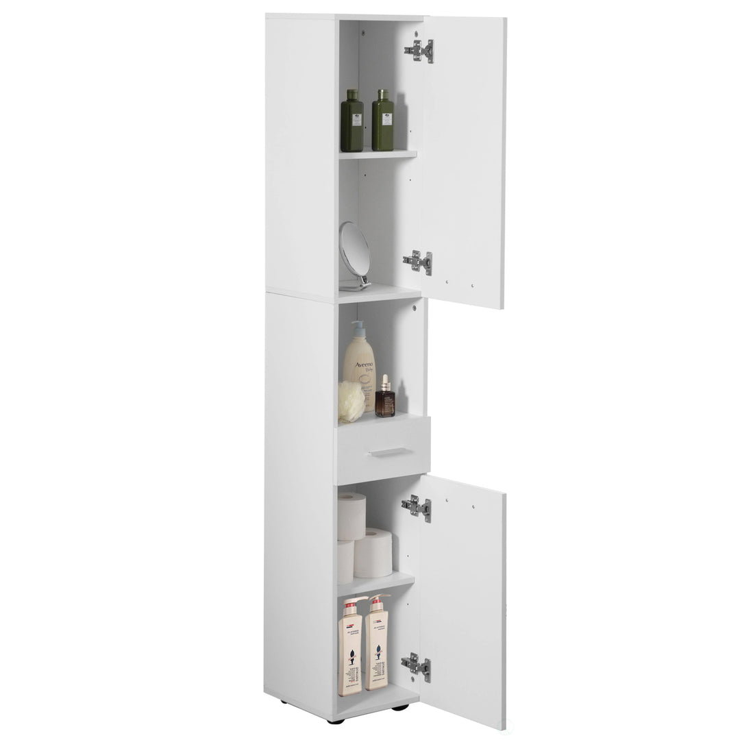 71.5" Tall Corner Shelf Cabinet with 2 Doors 1 Drawer Linen Tower Storage White Image 7