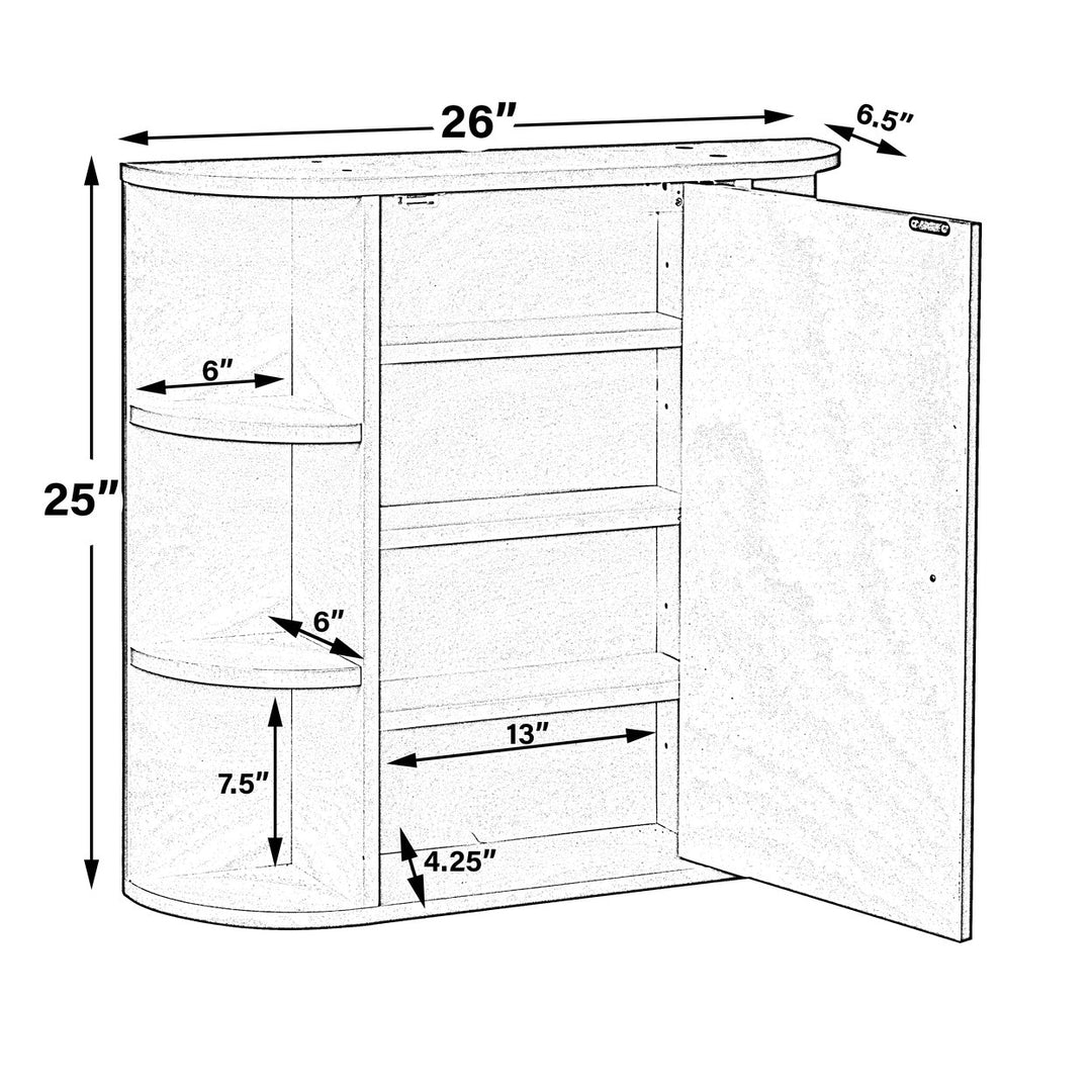 White Wall Mount Medicine Cabinet 26in 4 Adjustable Shelves Bathroom Storage Image 7